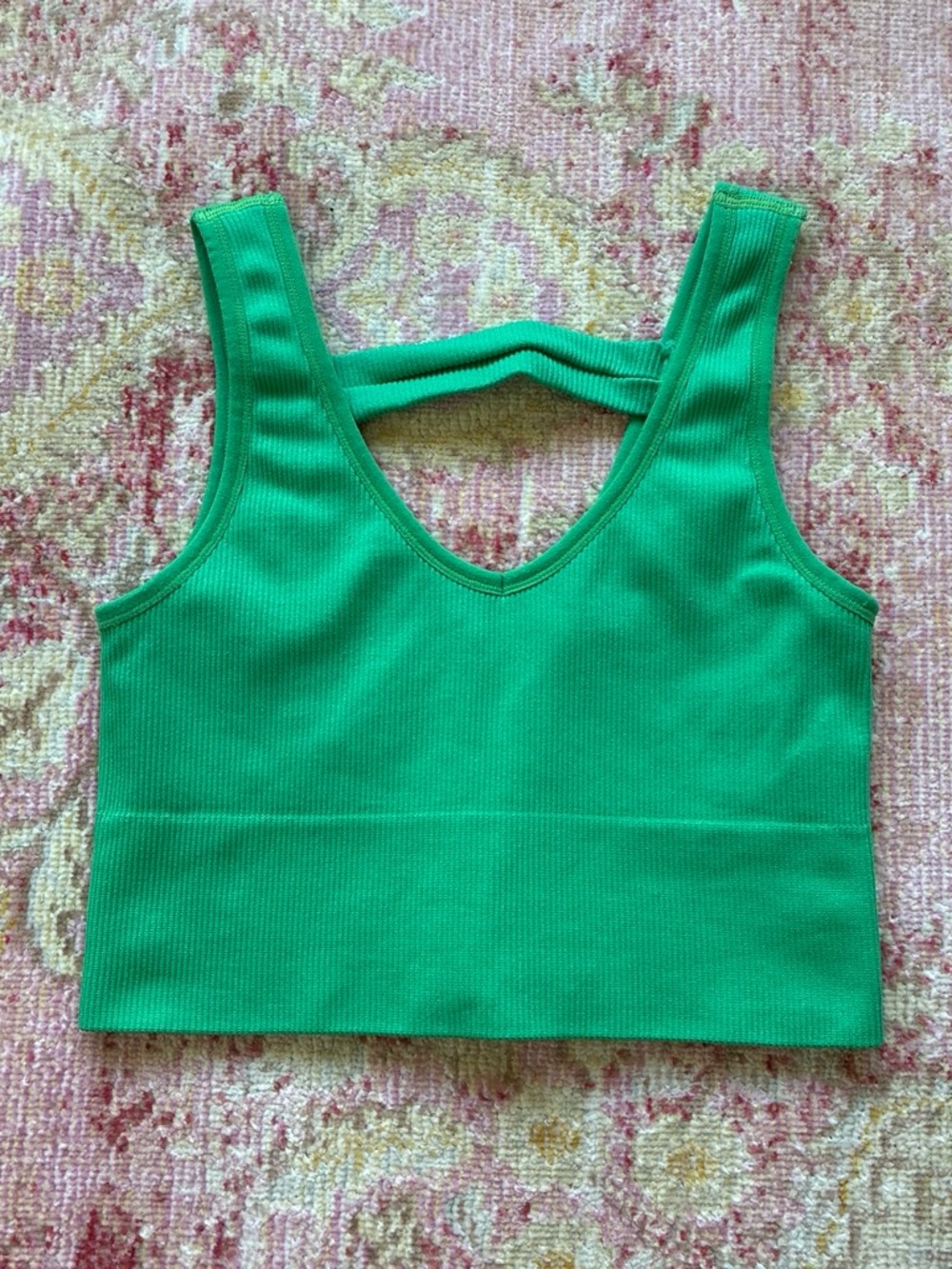 90 Degree By Reflex Green Ribbed V-Neck Crop Tank